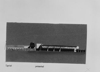 Tegning fly- og jernbanehall. 