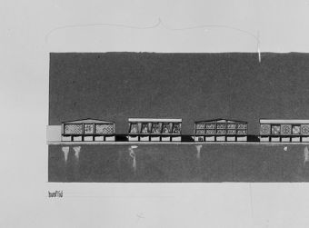 Tegning av paviljonger Landsutstillingen 1940.